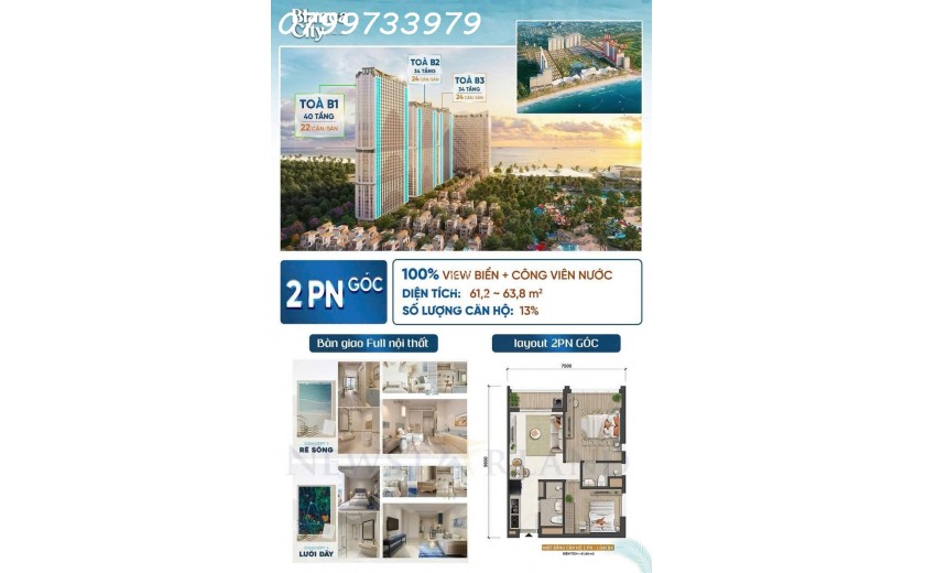 Bán căn hộ cao cấp biển Vũng Tàu giá 2,8 tỷ chủ đầu tư Sun group 0799733979